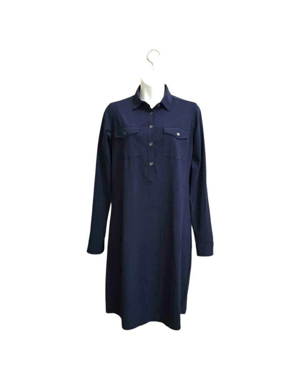 Eddie Bauer Navy Long Roll Tab Sleeve Polo Shift Dress Sz XS
